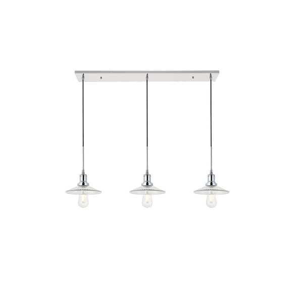 Timeless Home 41 in. 3-Light Chrome And Clear Pendant Light, Bulbs Not Included