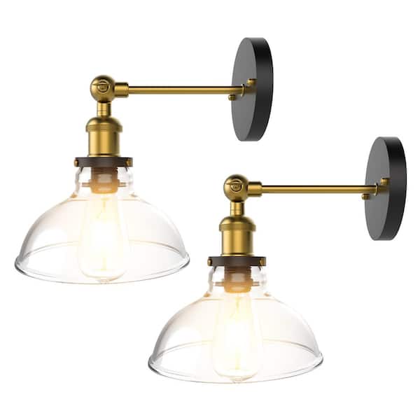 LamQee 1-Light Black and Brass Wall Sconce with Clear Glass Shade Wall Light Fixtures (2-Pack)