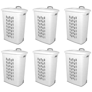 White Laundry Hamper With Lift-Top, Wheels, And Pull Handle (6 Pack)
