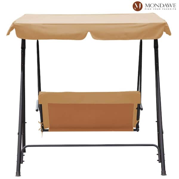 Khaki 2-Person Outdoor Porch Swing Chair Yard Glider Lounge Chair with Removable Cushion & Convertible Canopy