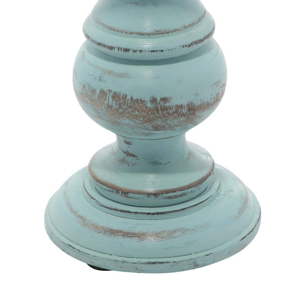 Light Blue Mango Wood Pillar Candle Holder Set, 6", 8", 10"