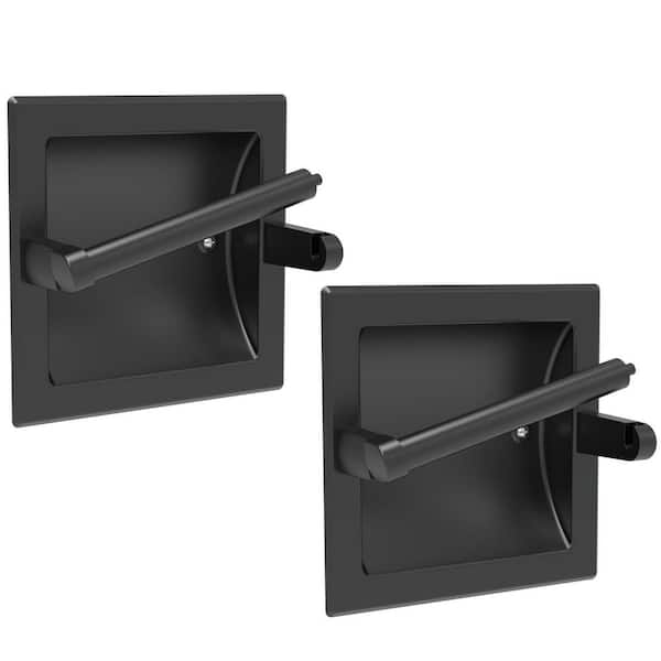 2-Pack Wall-Mount Recessed Toilet Paper Holder in Matte Black, Stainless Steel Pivoting in Wall Toilet Paper Holder