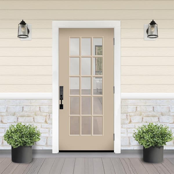 Reliant 36 in. x 80 in. FullLite 15L SDL Clear Glass LHOS Sandstone Finish Fiberglass Prehung Front Door w/4-9/16 Jamb
