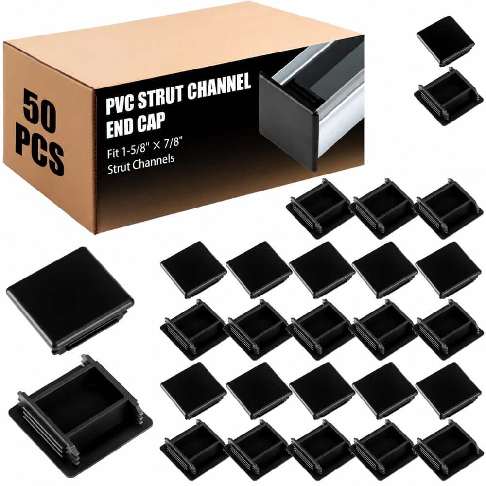 50-Pack Black PVC Square Strut Channel End Caps for 1-5/8 in. x 1-5/8 in. Strut Metal Channels