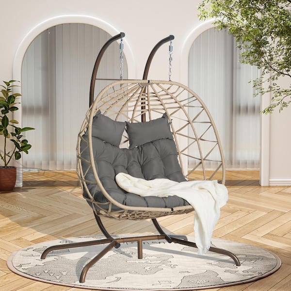 4.9 ft. Outdoor Free Standing Hammock Egg Chair with Stand, Dark Gray Cushion