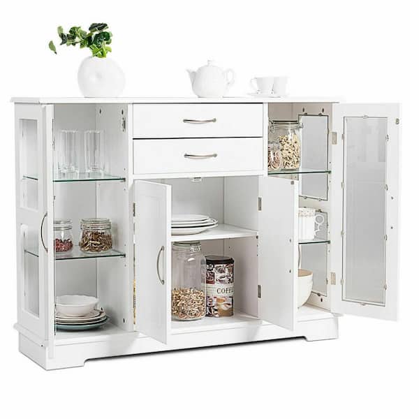 Costway Buffet Storage Cabinet Console Cupboard with Glass Door Drawers Kitchen Dining Room