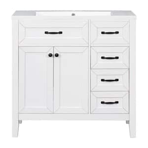 35.98 in. W x 18.03 in. D x 35.98 in. H Freestanding Bath Vanity in White with White Ceramic Top