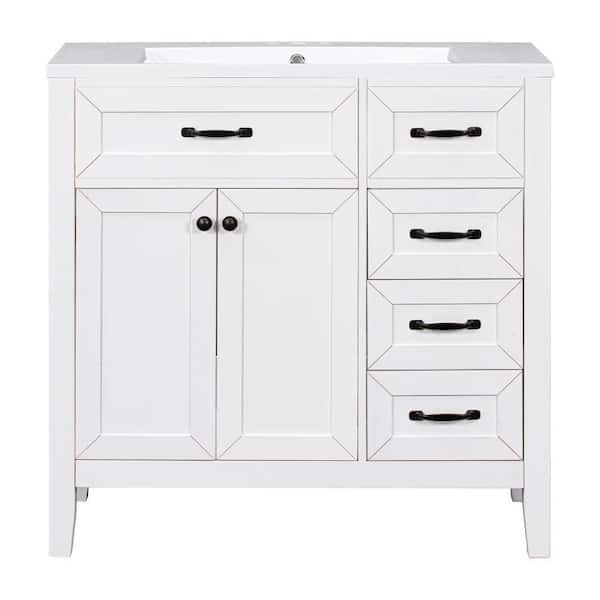 EPOWP 35.98 in. W x 18.03 in. D x 35.98 in. H Freestanding Bath Vanity in White with White Ceramic Top