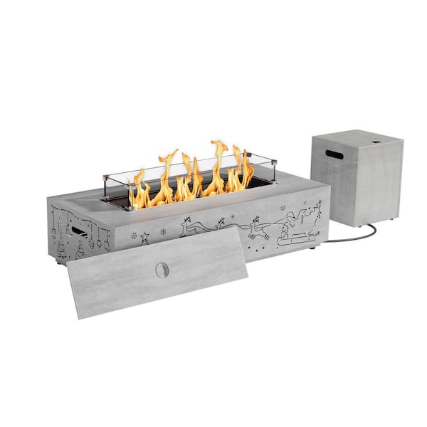 42 in. 50,000 BTU Rectangle Outdoor Propane Gas Fire Pit Table in Gray with RGB Light