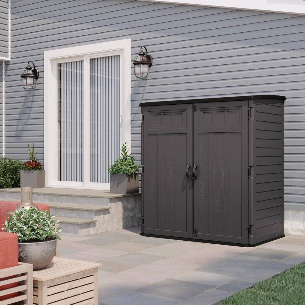 Gray Resin Vertical Storage Shed with Double Doors