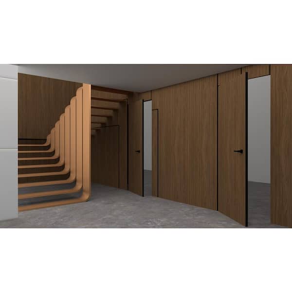 30 in. x 96 in. Unassembled Left-Hand/Outswing Solid Core Walnut Flush Mount Hidden Door with Black Hinge Finish