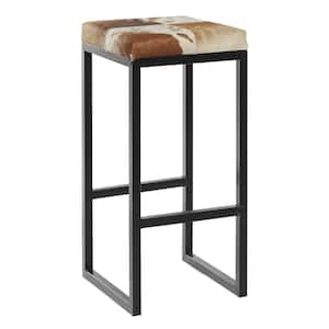 29 in. Walnut Brown Square Bar Stool with White Accents
