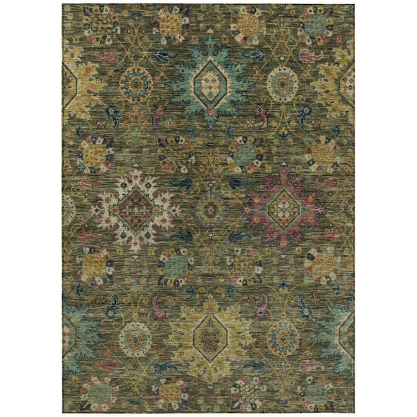Chantille Machine Washable Indoor/Outdoor Abstract ACN2151 Olive 2 ft. 6 in. x 3 ft. 10 in. Area Rug