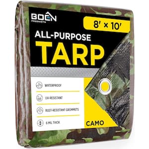 8 ft. W x 10 ft. L Camouflage Poly Heavy-Duty Tarp Cover Waterproof Tarpaulin Great for Canopy Tent Boat RV