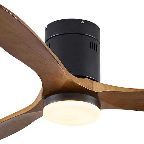 52 in. Indoor Black Brown Smart Flush Mount Standard Ceiling Fan with Dimmable Integrated LED, Remote and 3-Wood Blades
