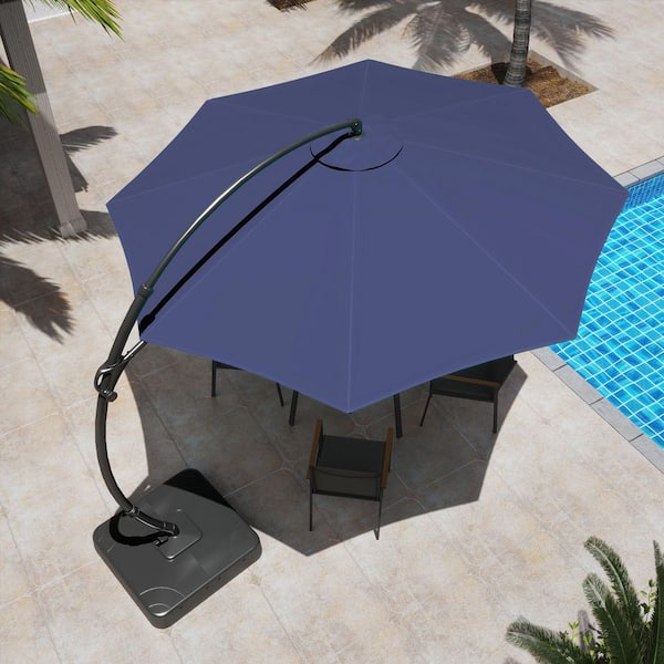 LAUSAINT HOME 12 ft. Aluminum Cantilever Patio Umbrella with Base in Sunbrella Navy Blue