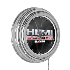 Neon Wall Clock Hemi Double Rung Analog Clock with Pull Chain-Pub, Garage, or Man Cave Accessories (White)