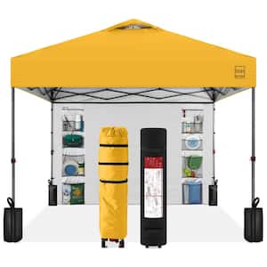 10 ft. x 10 ft. Marigold Easy Setup Pop Up Canopy Portable Tent w/1-Button Push, Side Wall, Case