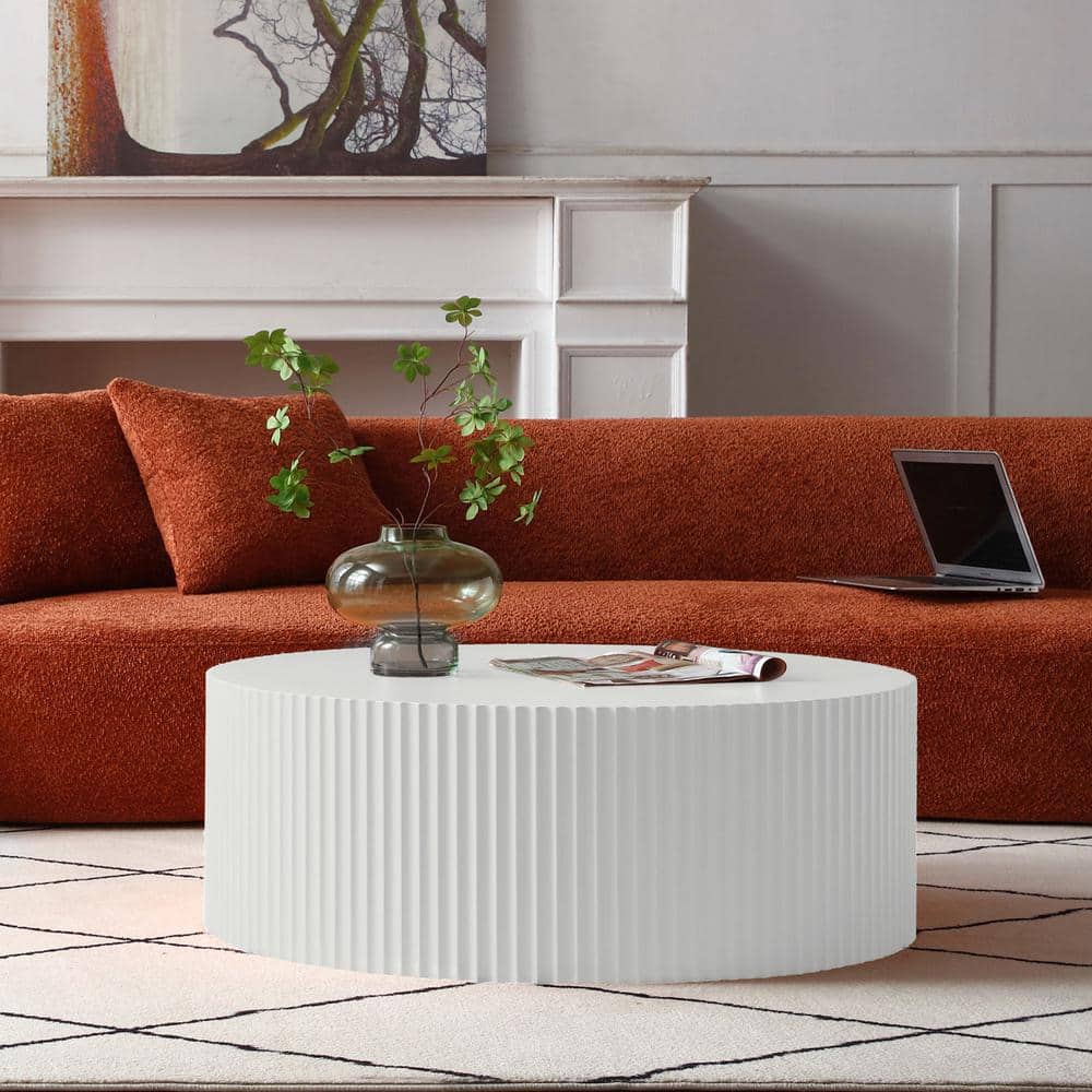 myhomore Contemporary Round Coffee Table with Handcrafted Relief, 35.43 ...