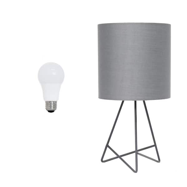Creekwood home Glamora 14 in. Gray/Gray Shade Modern Chic Wire Table Lamp with LED Bulb Included