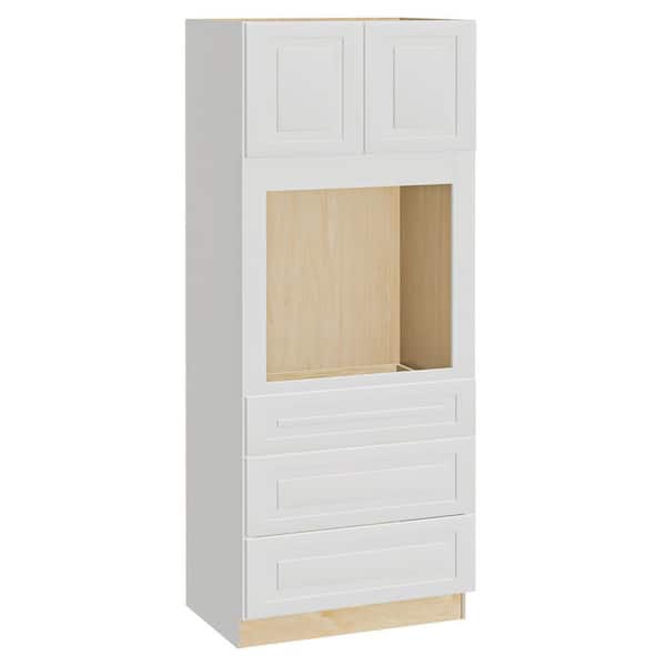 Home Decorators Collection Grayson 33 in. W x 24 in. D x 84 in. H Assembled Plywood Double Oven Kitchen Cabinet in Pacific White with Soft Close