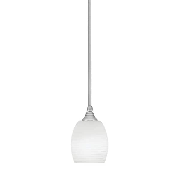 Unbranded Sparta 100-Watt 1-Light Nickel Shaded Pendant Light Mini Pendant with 5" White Linen Glass Shade, No bulb included