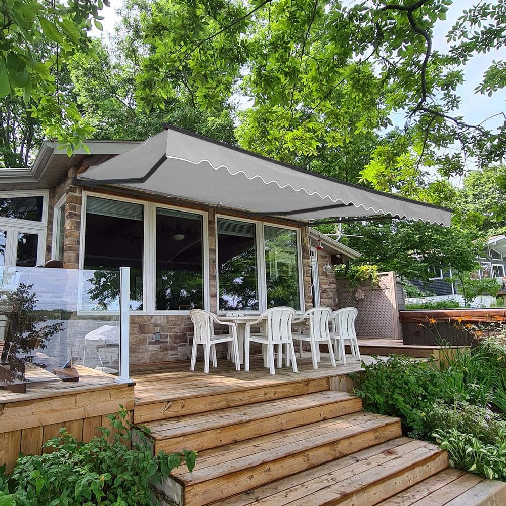 Motorized Silver Gray Patio Awning with LED Lights