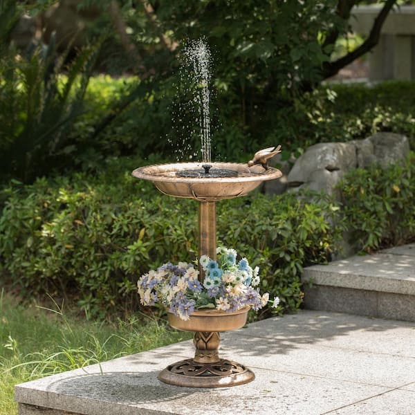 Solar Fountain Bird Bath Wrought Iron Stand Yard Garden Patio Deck Birdbath Dish 
