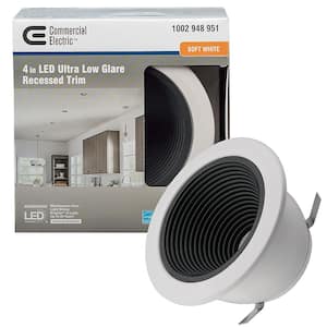 4 in. Black Low Glare Integrated LED Recessed Light Trim 625 Lumens 3000K Soft White Kitchen Bedroom Office