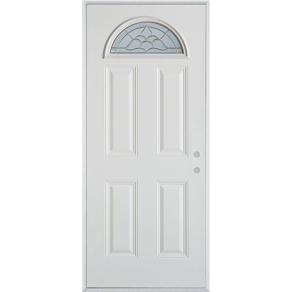 Traditional 36 in x 80 in 4 Panel Left-Hand/Inswing Fan Lite White Primed Smooth Fiberglass Prehung Front Door price history on PriceWatchPro