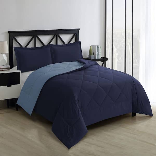 swift home All-Season Reversible Microfiber Down-Alternative Navy/Regatta 3-Piece Comforter Set