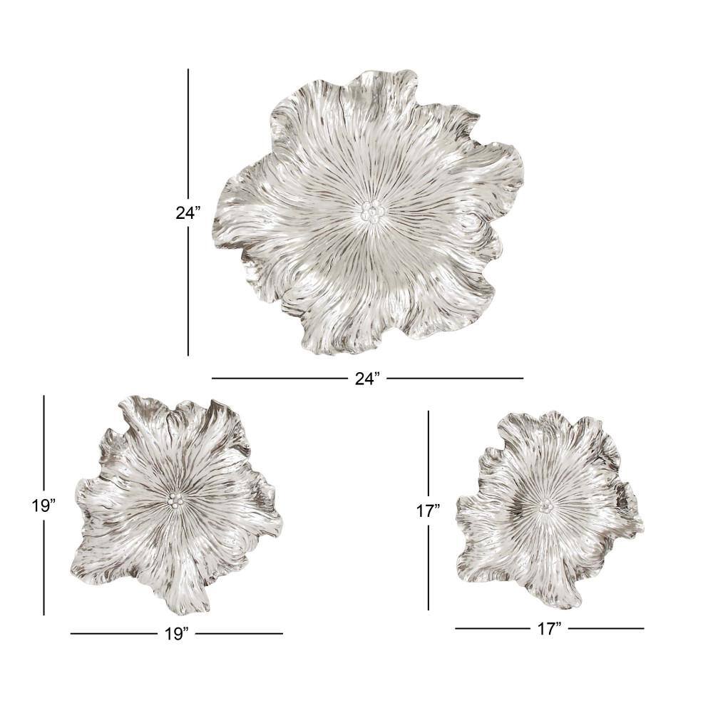 Silver Textured Resin Floral Wall Sculpture Set