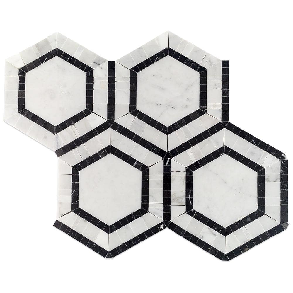 Nero Black and White Marble Hexagon Mosaic Tile