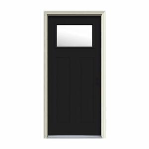 32 in. x 80 in. 1 Lite Craftsman Black w/White Interior Steel Prehung Left-Hand Inswing Front Door w/Brickmould