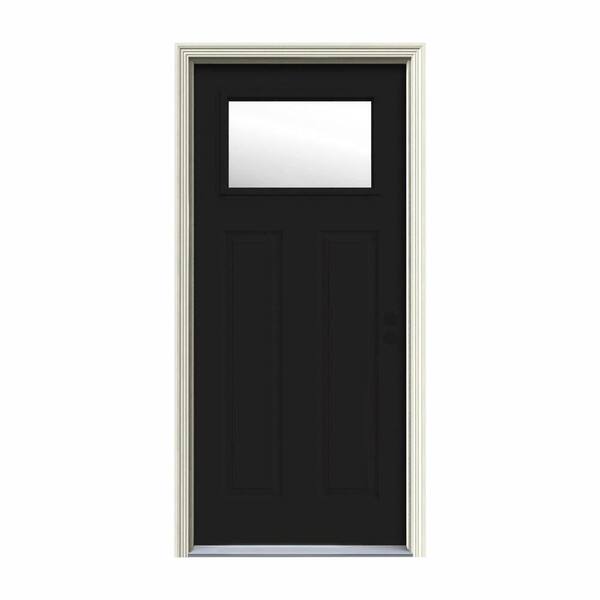 JELD-WEN 32 in. x 80 in. 1 Lite Craftsman Black w/White Interior Steel Prehung Left-Hand Inswing Front Door w/Brickmould