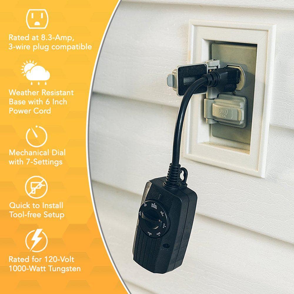 Black Outdoor Mechanical Light Sensor Timer with Photocell
