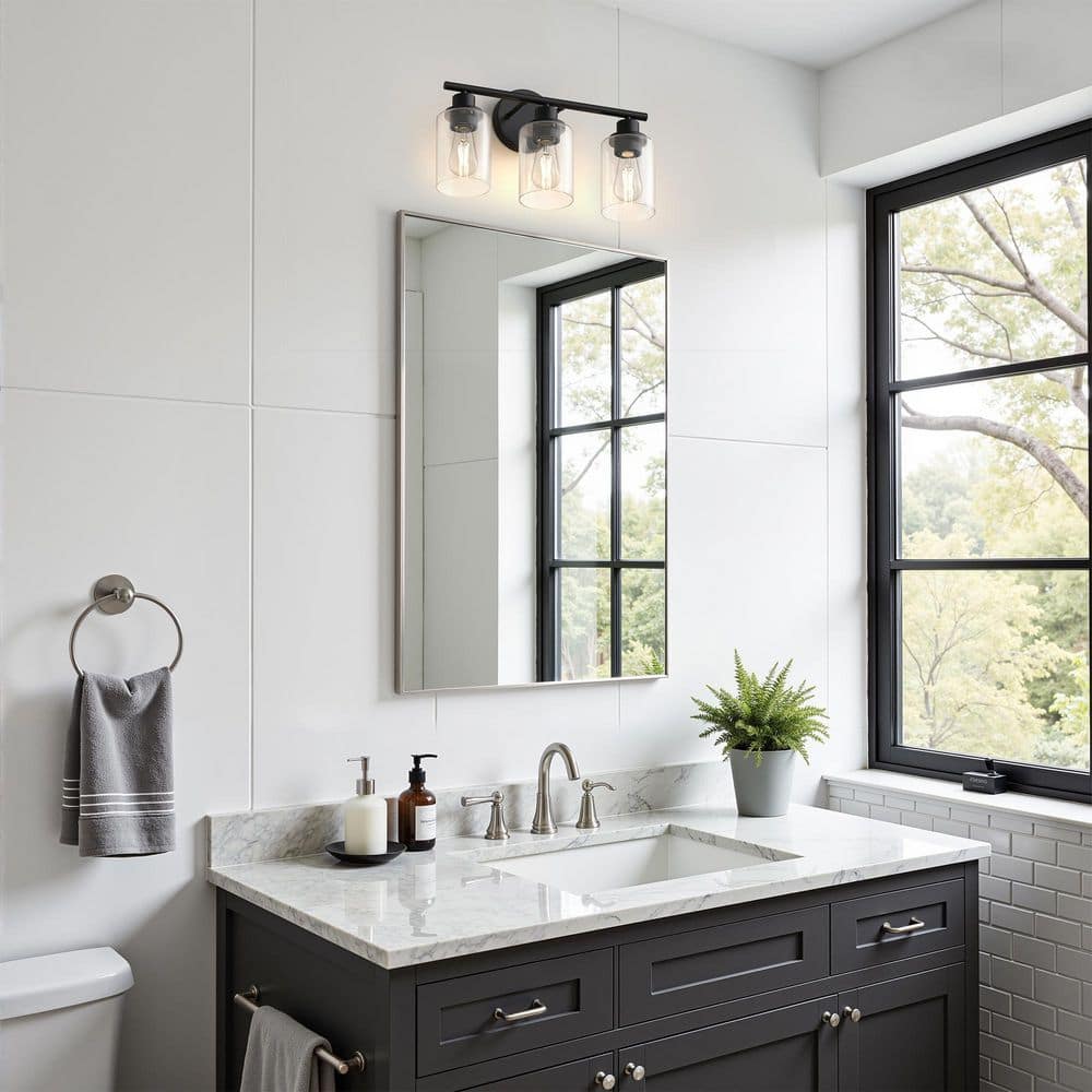 17 in. 3-Light Matte Black Vanity Light Fixtures for Bathroom with Clear Glass Shades and No Bulbs Included price history on PriceWatchPro