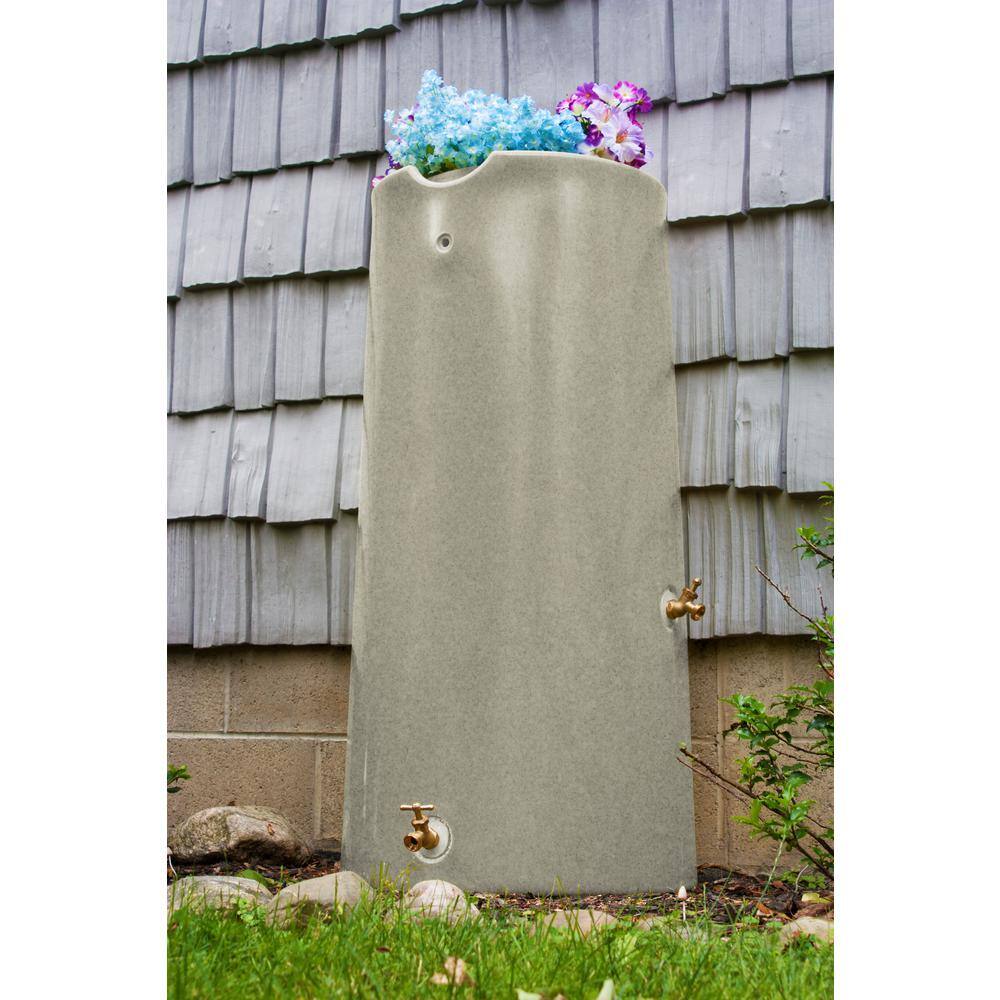 Sandstone 50 Gallon Reflective Planter Rain Barrel with Brass Spigots