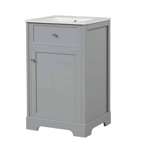 20 in. W x 18 in. D x 34 in. H Single Sink Freestanding Gray Bath Vanity with White Ceramic Top
