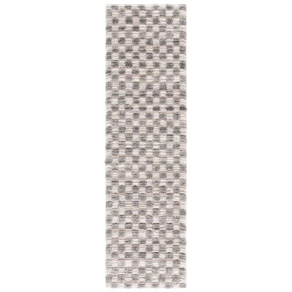 SAFAVIEH Seattle Shag 2 ft. x 8 ft. Ivory/Gray Checkered Runner Rug