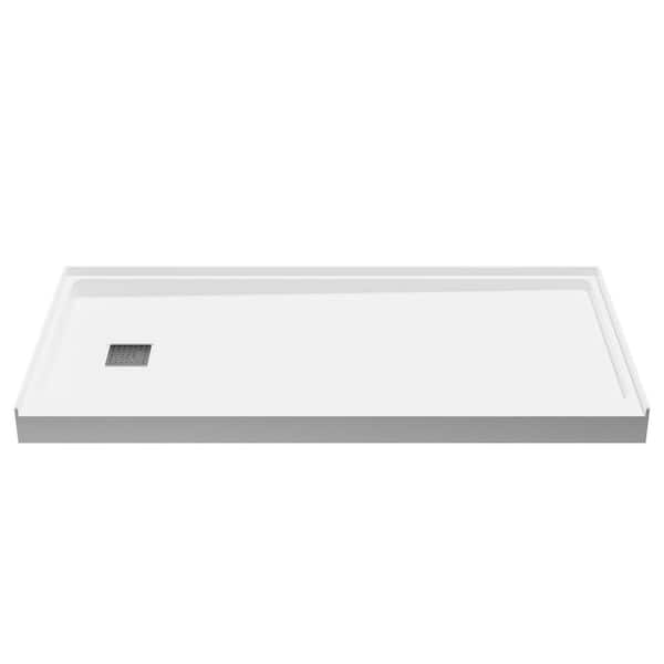 SBHDX Series 60 in. L x 30 in. W Alcove Shower Pan Base with Left-Side Drain in Glossy White Marine Acrylic Resin