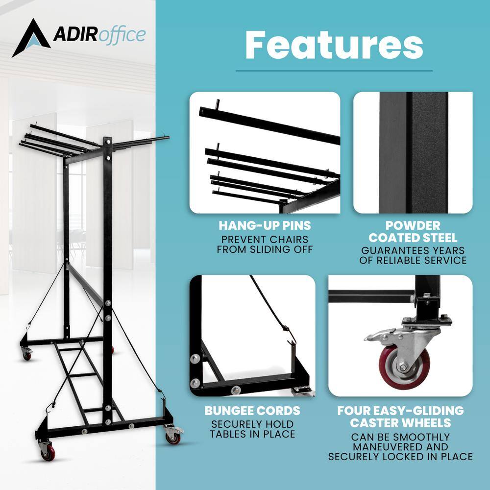 Black Steel Folding Chair and Table Storage Cart with Wheels
