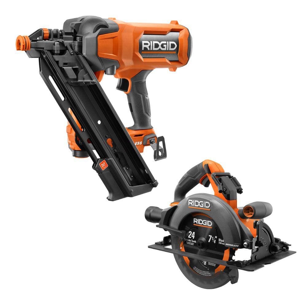 RIDGID 18V Brushless Cordless 30° 3-1/2 in. Framing Nailer with Brushless 7- 1/4 in. Circular Saw (Tools Only) R09895B-R8657B - The Home Depot