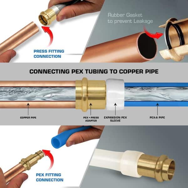 GUOFIS 1/2Inch PEX Press Fittings,1/2" Press X 1/2" PEX Crimp Coupling Adapter For Copper And Pex Pipe Connection(5Pack,LF Brass)(PEX1807344-5Pack - View #6