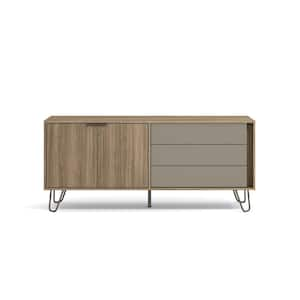 Welwick Designs 58 in. Caramel Solid Wood TV Stand Fits TVs Up to 65 in. with Cutout Cabinet Handles