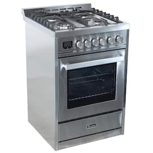 24 in. 4 Burner Slide-In Dual Fuel Range in Commercial Stainless Steel with European Convection, Broil and Pizza