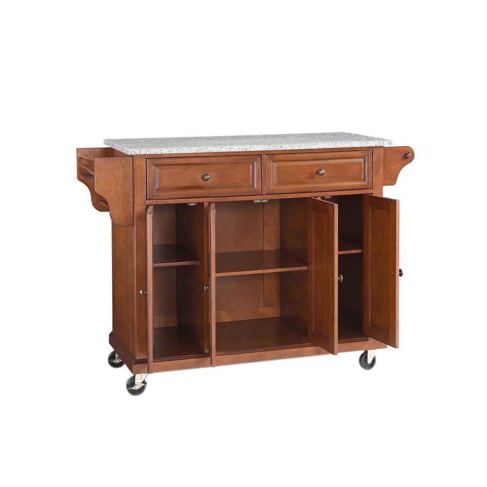 Cherry Granite Top Kitchen Cart with Spice Rack and Storage