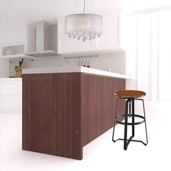 HomeRoots 24 in. Chestnut Backless Metal Bar Chair with Wood Seat