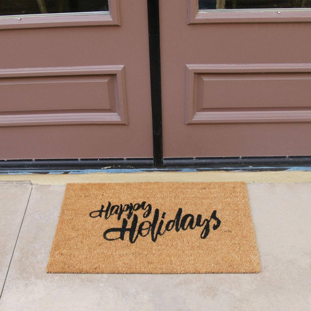 Happy Holidays Natural Coir Outdoor Christmas Doormat