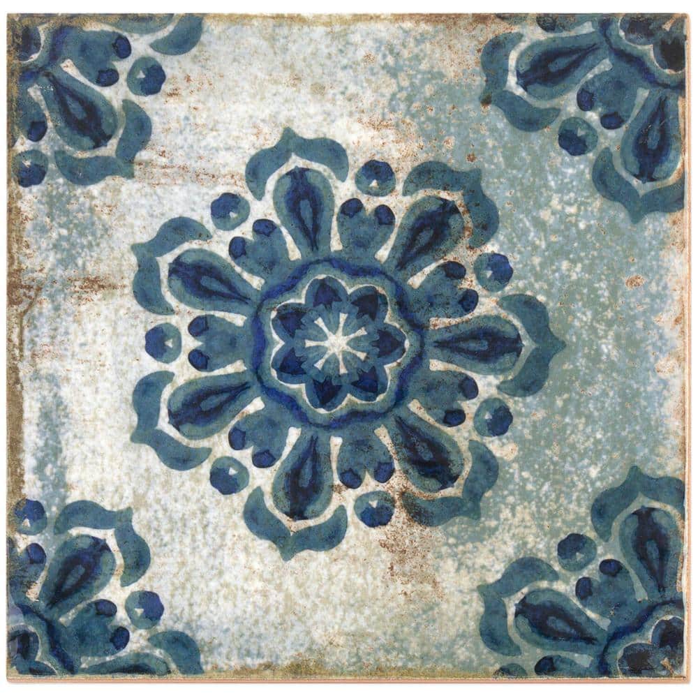 Angela Harris 8" x 8" Blue Patterned Ceramic Wall Tile